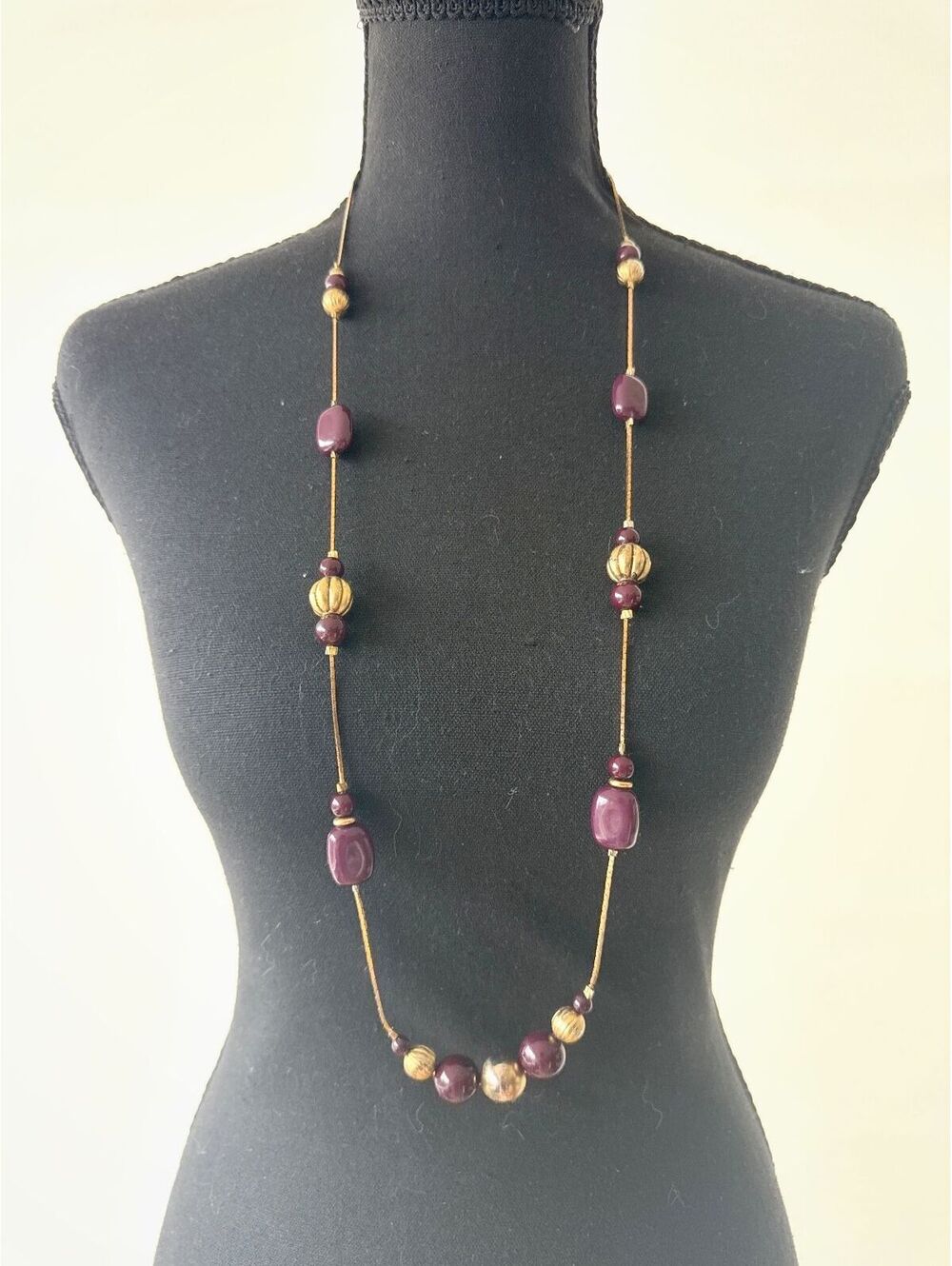 Vintage Purple Beaded Necklace & Earrings Set 36" Long Statement Jewelry Boho